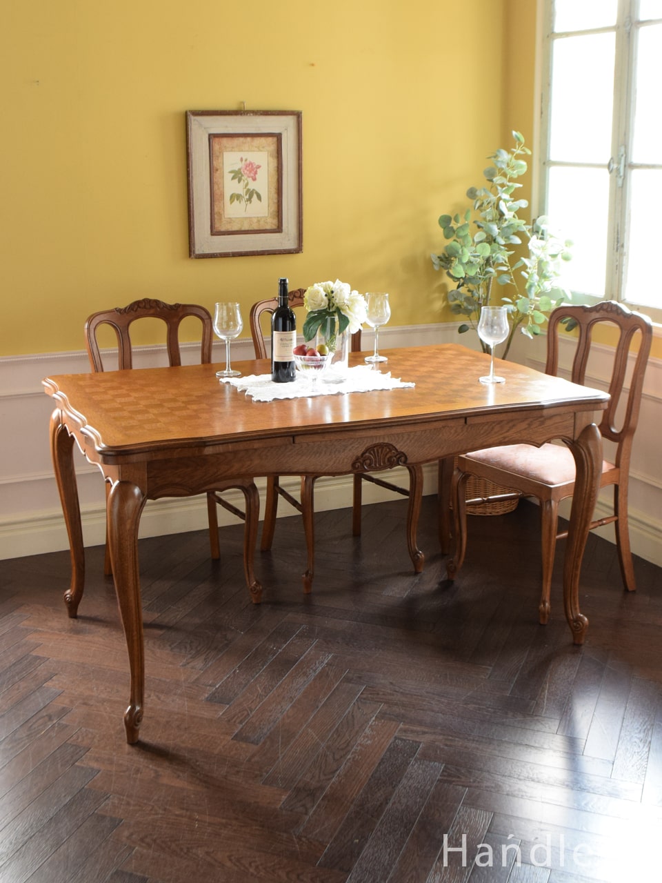 フランスから届いたアンティークのドローリーフテーブル、市松模様のおしゃれな伸長式テーブル (j-3456-f)