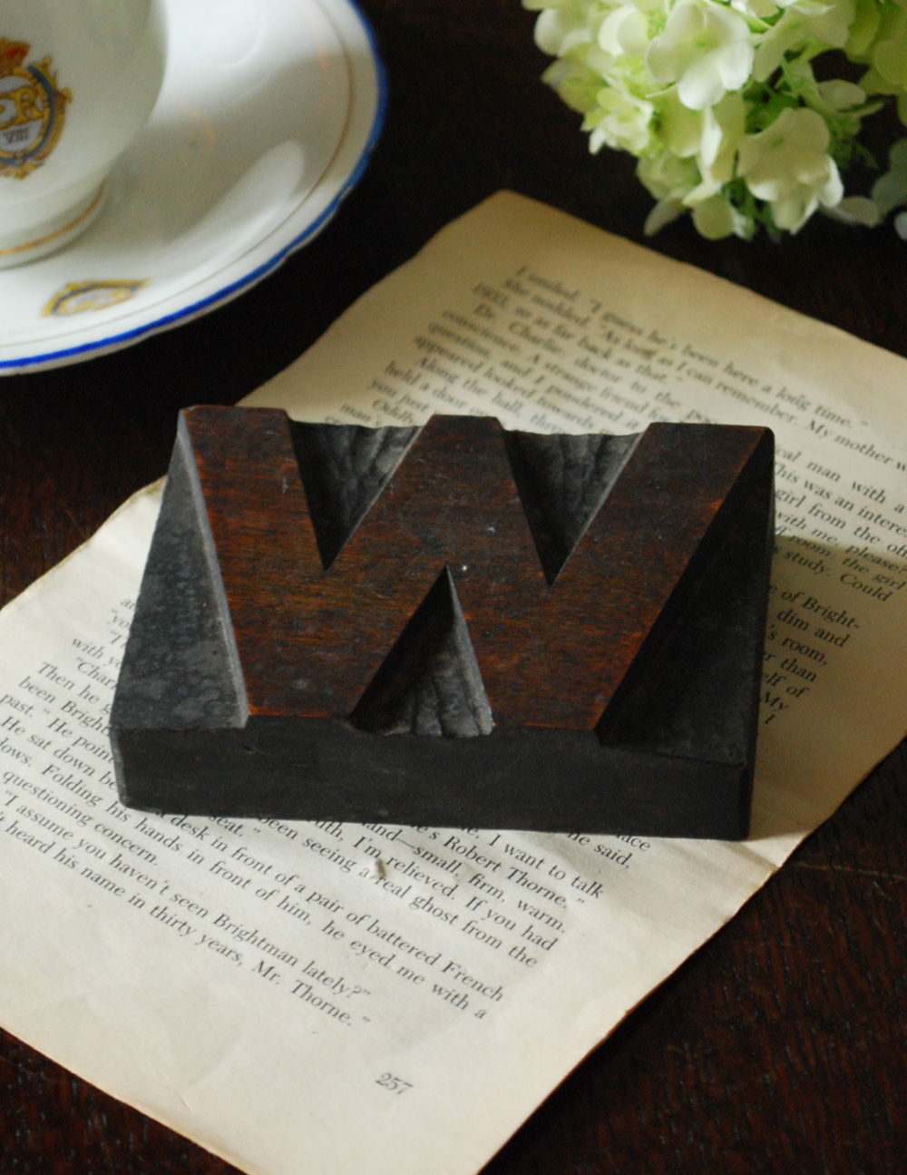 イギリスで買い付けてきたアンティーク、木製のアルファベットスタンプ（W/M） (h-283-z)