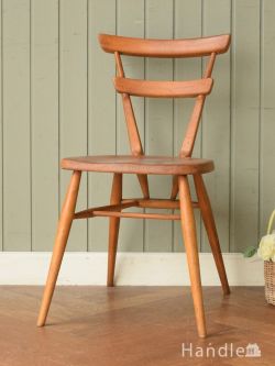 アンティークチェア・椅子 アーコールチェア アーコール(ERCOL)社のビンテージチェア、アーコール スタッキングチェア (緑ドット・カスタード色)