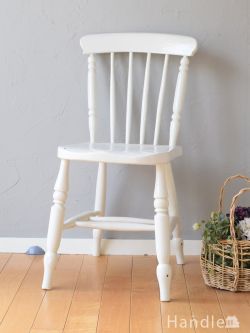 英国アンティークのウィンザーチェア、白いペイントのアンティークの椅子