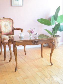 アンティーク家具 アンティークのテーブル フランスのおしゃれなアンティークローテーブル、猫脚の美しいコーヒーテーブル 