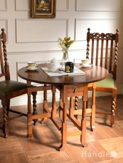 アンティーク家具 アンティークのテーブル 英国アンティークの伸長式テーブル、引き出しが付いたゲートレッグテーブル