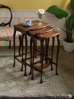 アンティーク家具 アンティークのテーブル 猫足が美しいネストテーブル、英国アンティークのマホガニーテーブル