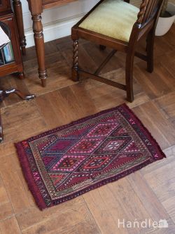 アンティーク雑貨 トライバルラグ・トルコ絨毯 手織りの華やかなラグマット、コンパクトサイズのオールドキリム