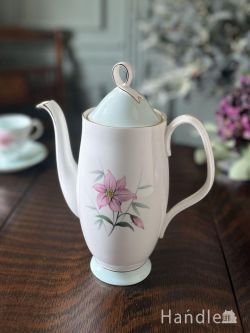 アンティーク雑貨 アンティーク食器 ロイヤルアルバートの美しいティーポット、お花が描かれたELFINのアンティークティーポット