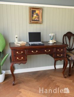 アンティーク風 アンティーク風の家具 アンティーク風のおしゃれな書斎机、マホガニー材のライティングデスク