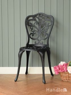 アンティーク風 アンティーク風の椅子 黒いフレンチアンティーク調のおしゃれな椅子、レース模様が可愛いガーデンチェア（BK）
