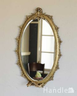 インテリア雑貨 鏡おしゃれ アンティーク調のおしゃれな鏡、華やかな装飾が美しいウォールミラー(ゴールド)