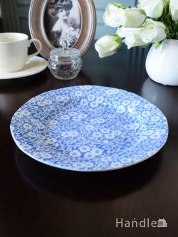 インテリア雑貨 プレート皿 限定販売!英国バーレイ社のおしゃれな食器、 限定キャリコ柄のプレート 21.5cm(ペールブルー)