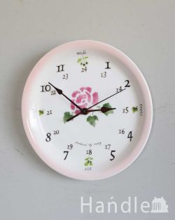 インテリア雑貨 時計 壁掛け おしゃれな壁掛け時計、ピンクのバラ模様が描かれたレトロな文字盤のウォールクロック（ラウンド・ローズ）