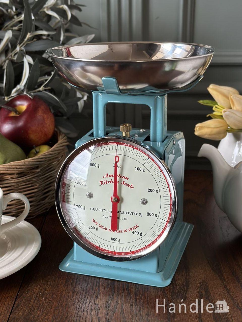 レトロスタイルのおしゃれな計り、1㎏用のキッチンスケール(GRAY GREEN) (n22-214)