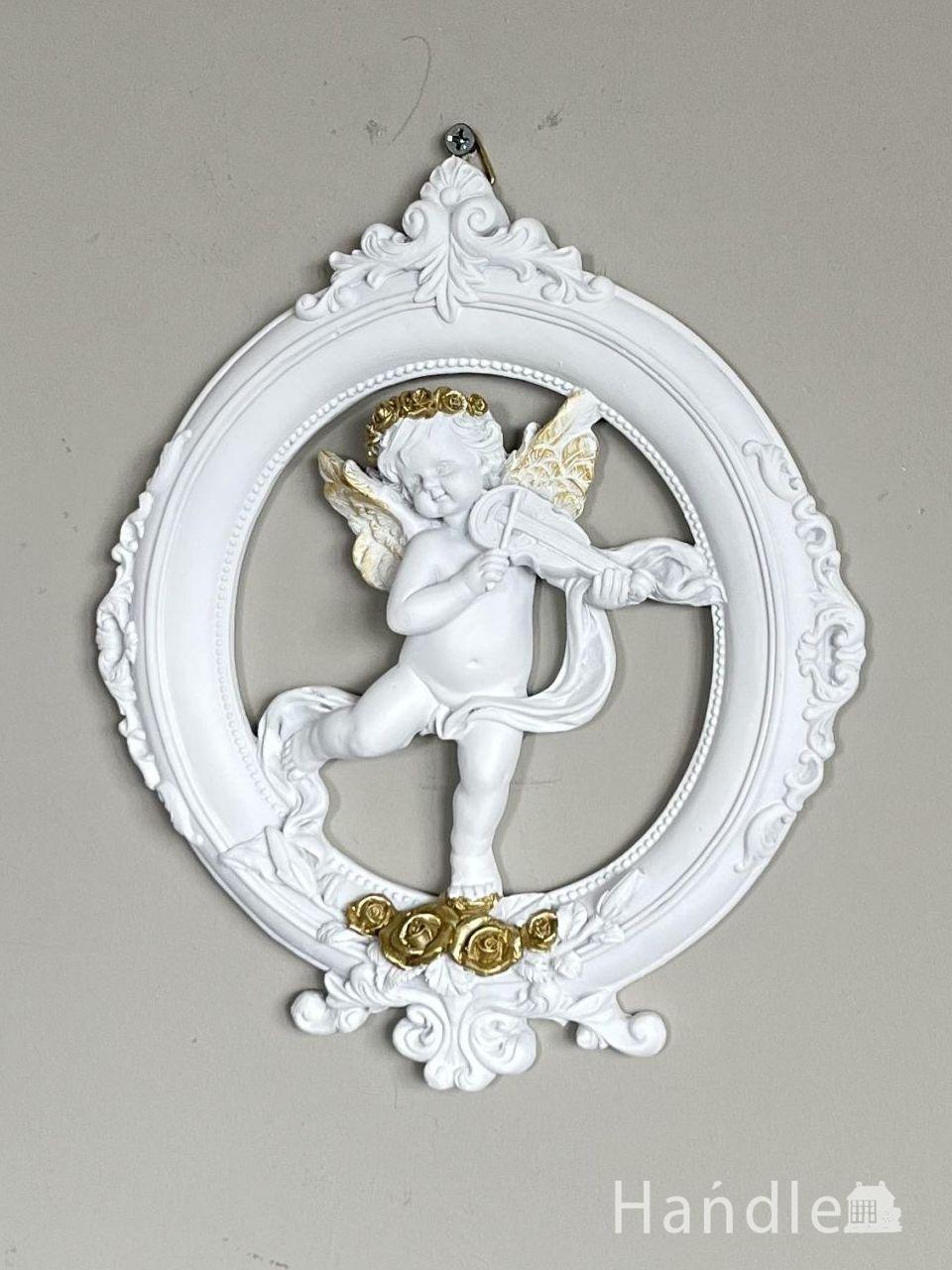 アンティーク風の可愛いディスプレイ雑貨、天使の形のデコラティブなパネル(エンジェル・ヴァイオリン) (n21-117)