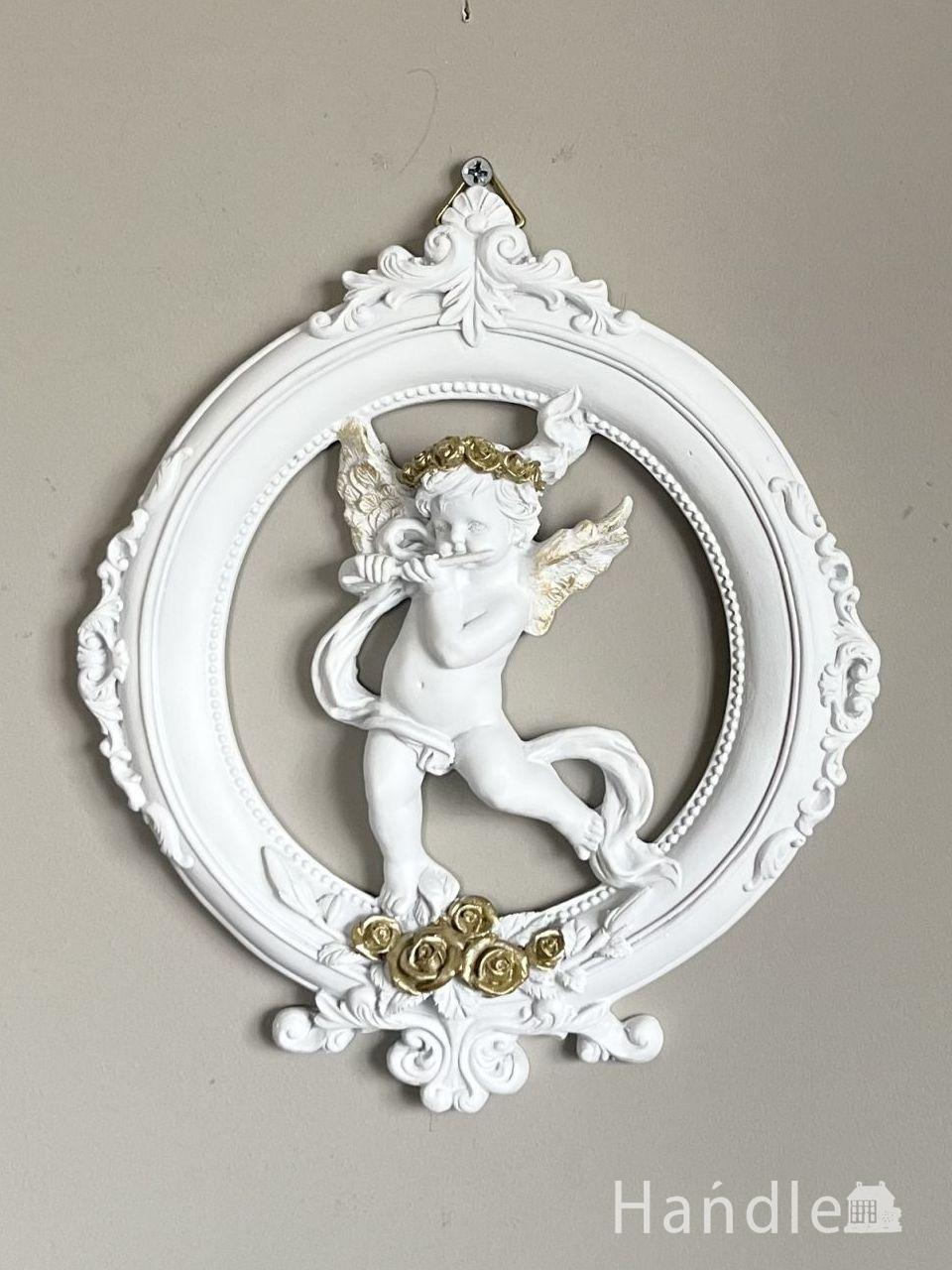 アンティーク風の可愛いディスプレイ雑貨、天使の形のデコラティブなパネル(エンジェル・フルート) (n21-116)