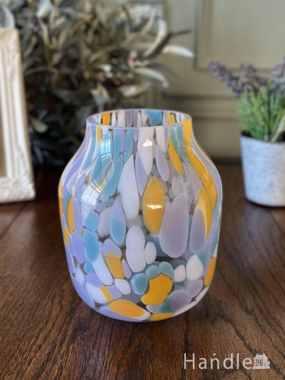 おしゃれなガラスの花瓶、マーブルガラスのフラワーベース(BL) (n22-215)