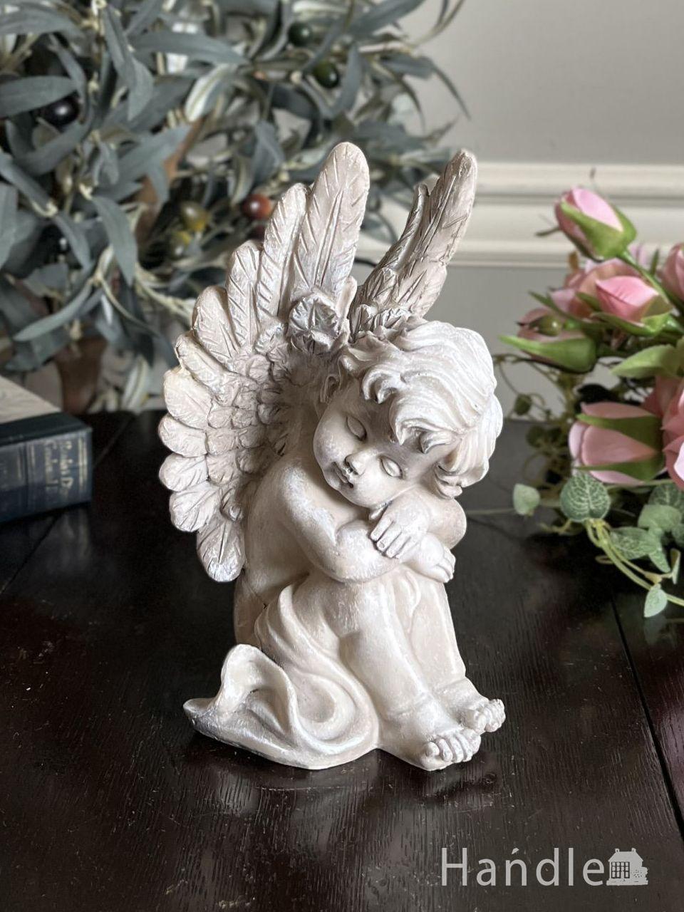 フランスアンティーク調のオブジェ、お昼寝する可愛いエンジェル (n22-246)