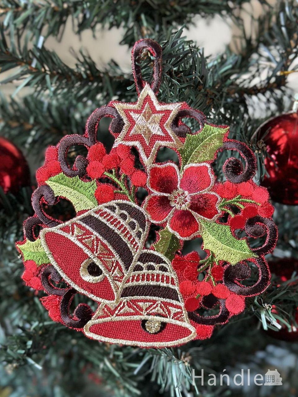 赤いベルとお花が可愛い、Xmasオーナメント(レッド) (cm-338)