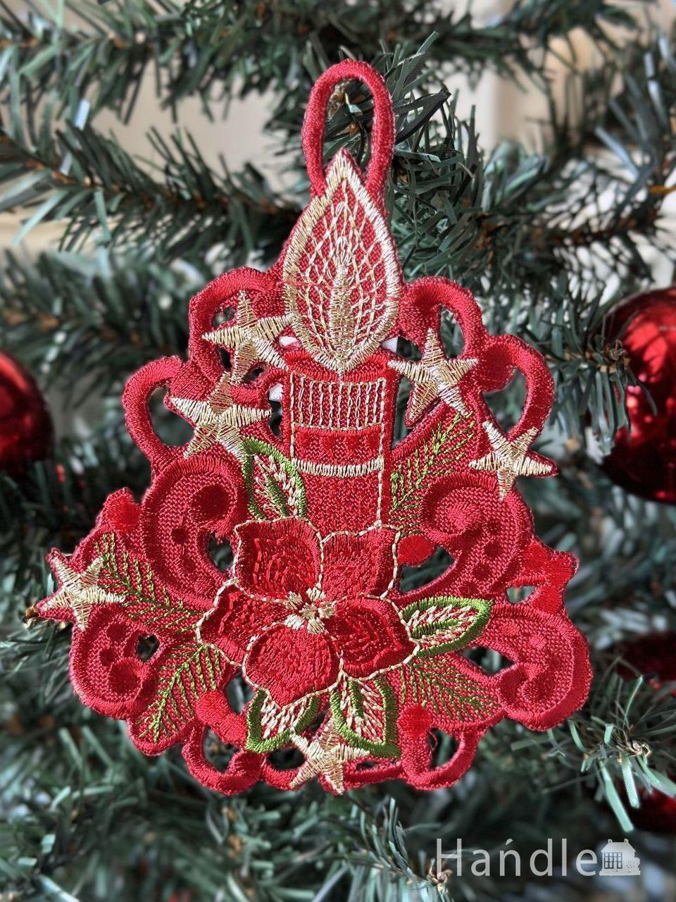 キャンドルとポインセチアが可愛いXmasオーナメント(レッド) (cm-335)