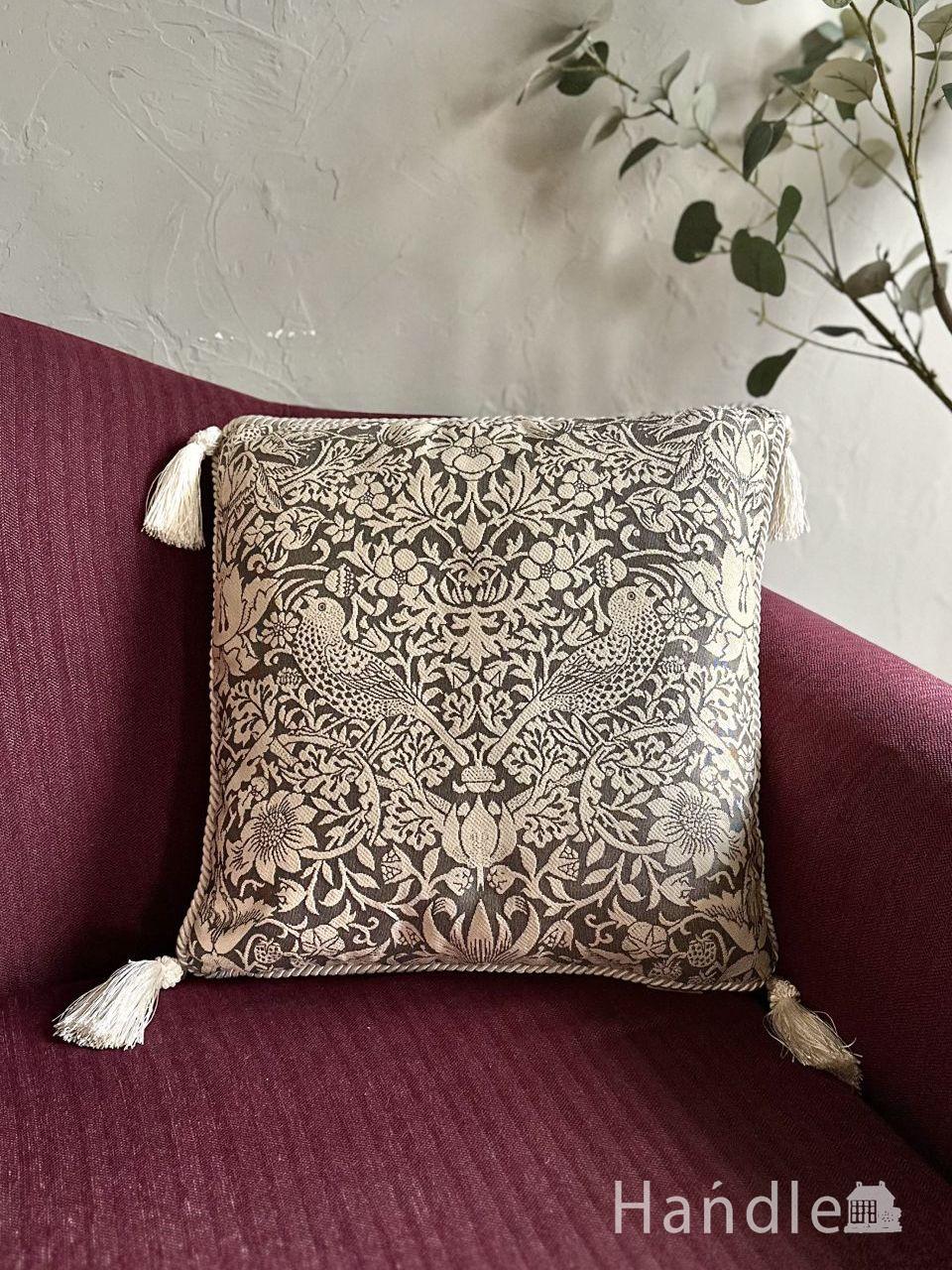 ウィリアムモリス風のインテリア雑貨、ジェニファーテイラーのクッション(GR) (n20-369)