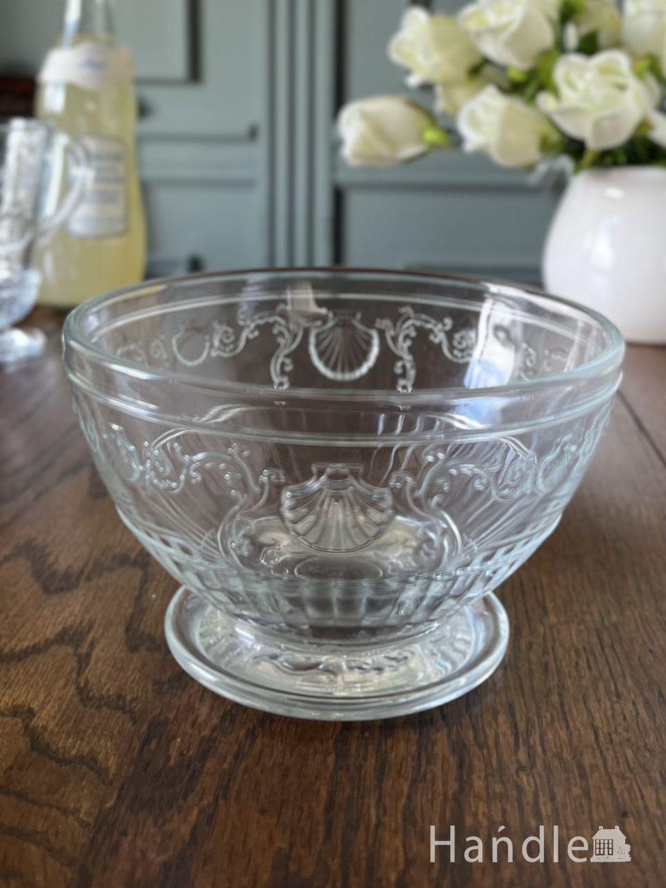 ロココ様式のデザインがおしゃれな食器、ガラスのコンポート(ヴェルサイユ・L) (n23-064)