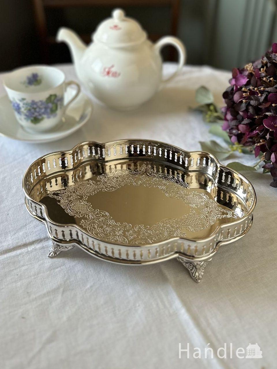 英国アンティーク調の美しいサルヴァ風トレイ、アフタヌーンティーに使うおしゃれなトレー (n20-416)