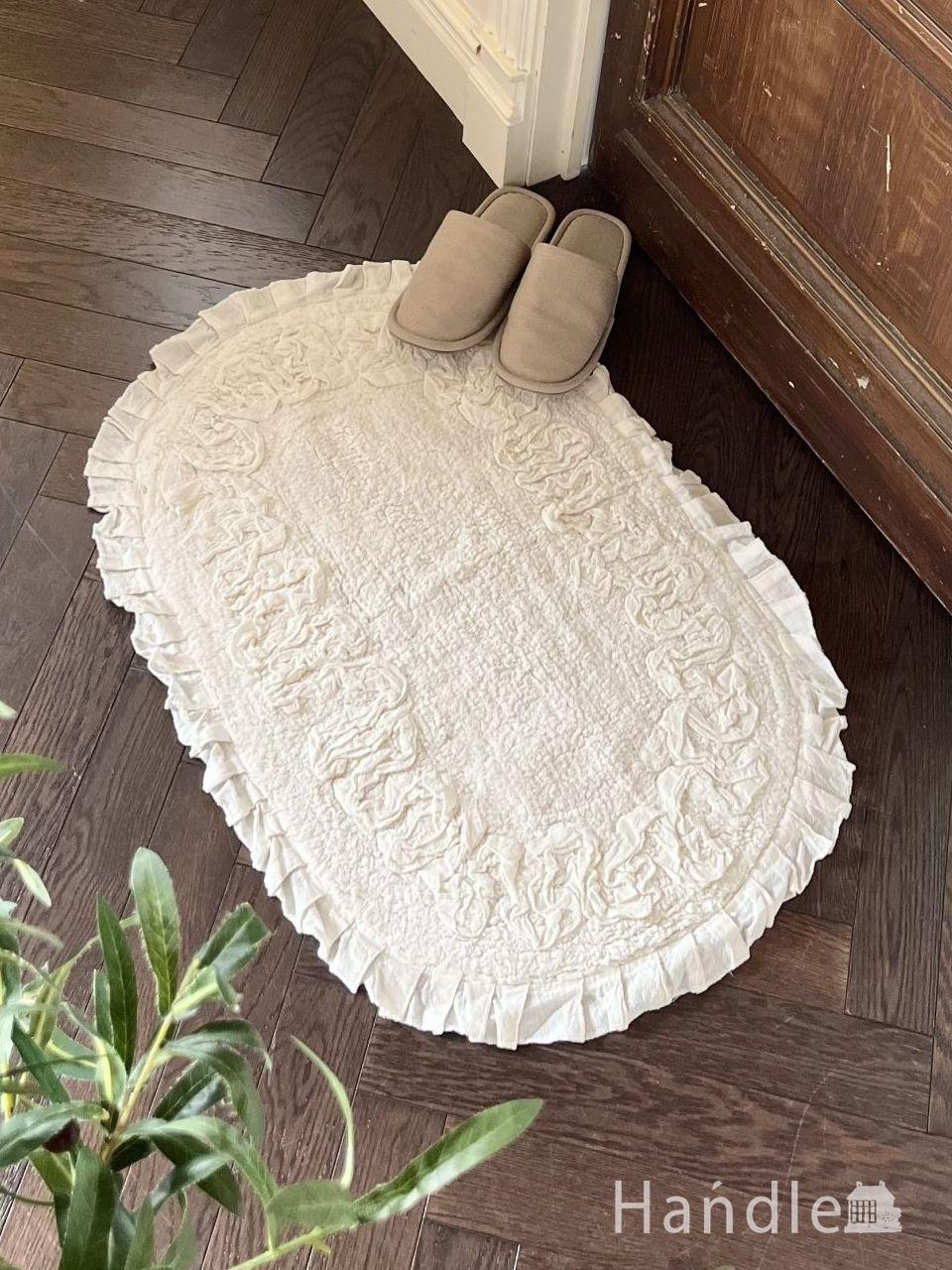 フレンチスタイルのオーバル型のマット、手作り調のシャビーシックなバスマット (n20-389)