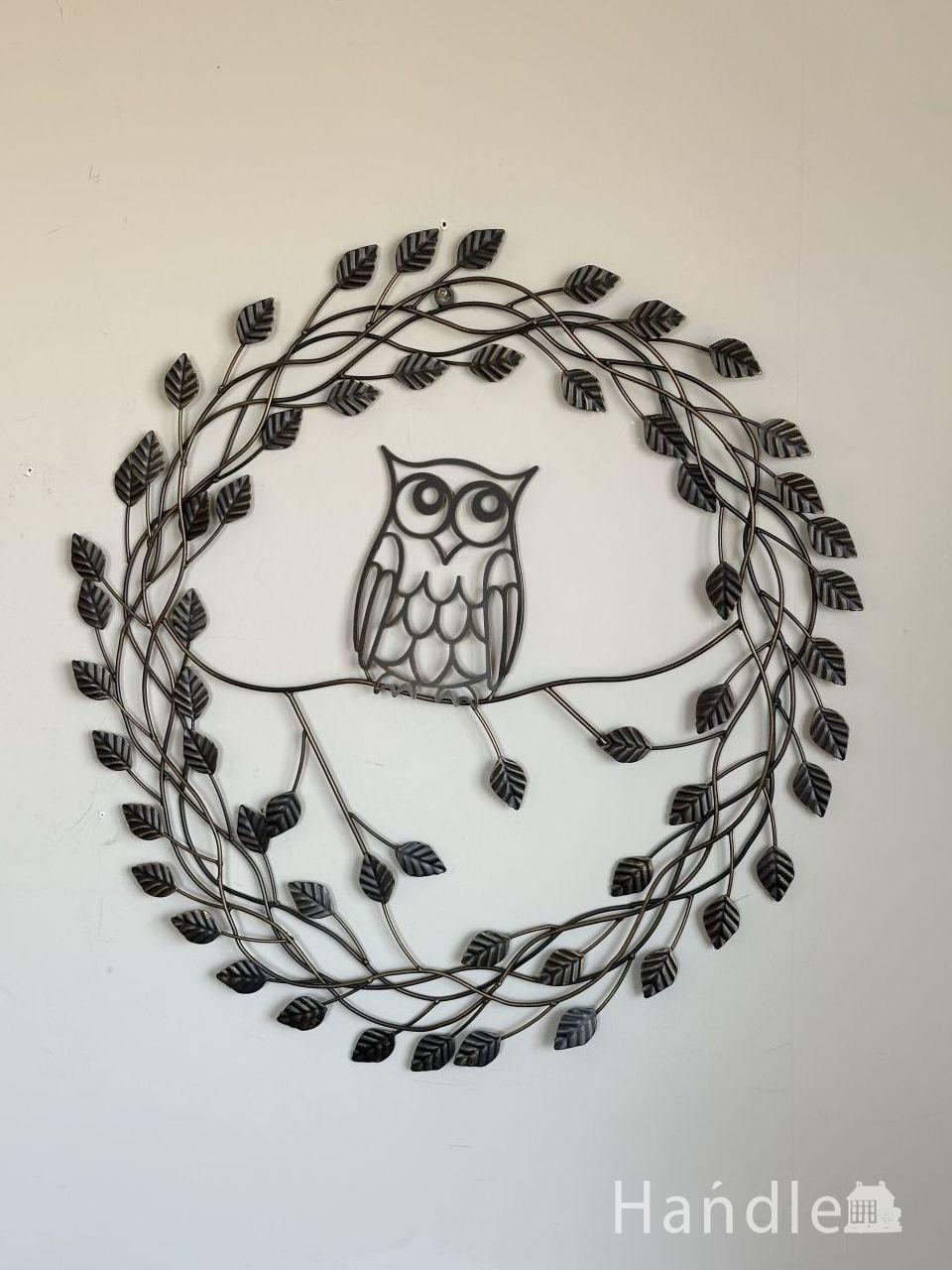 可愛いふくろうの表情に癒される壁掛け飾り、おしゃれなウォールデコレーション (n22-290)